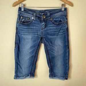 Seven7 Womens Low Cut Boot Cut Long Denim Shorts Size 2